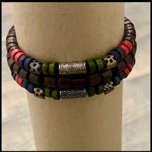 Women’s and Men’s Multicolor Beaded Wrap Bracelet - Brown, Green, Blue, Red
